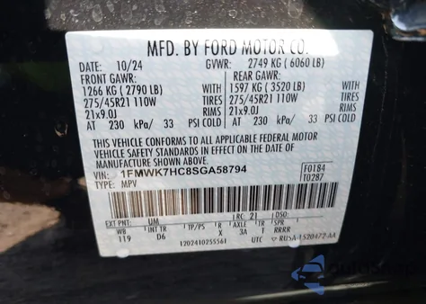 2025 Ford Explorer Platinum from USA, damaged, VIN 1FMWK7HC8SGA58794